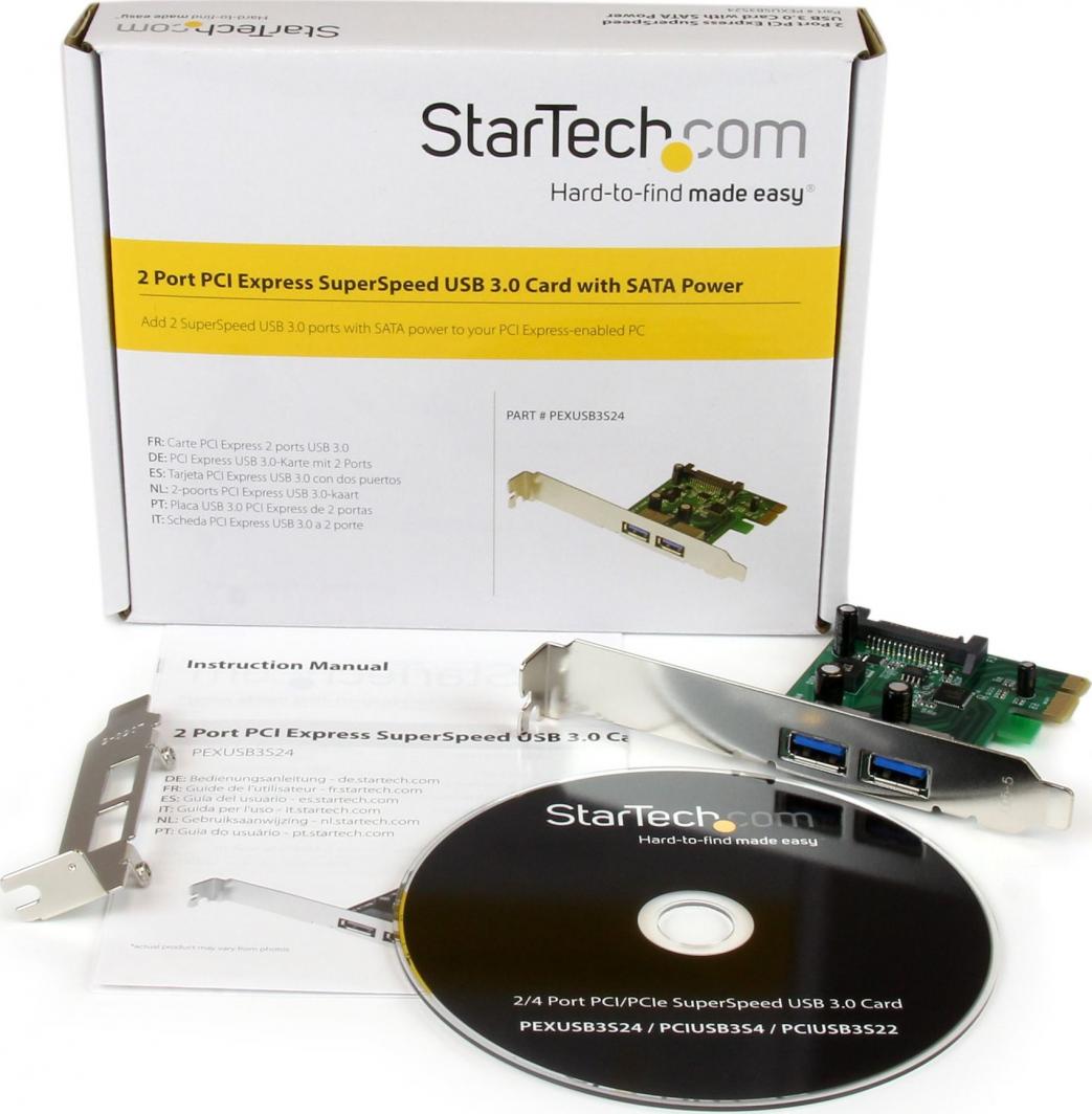 Kartë StarTech PCIe x1 controller - 2x USB 3.0, e zezë