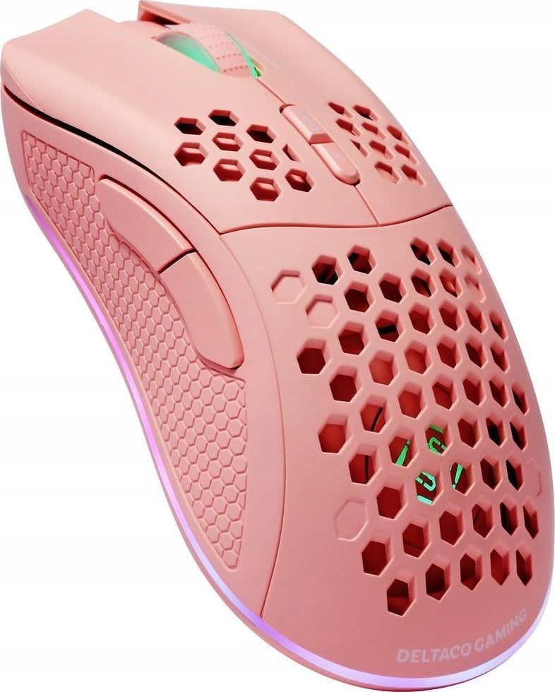 Maus gaming Deltaco Gaming PM80, wireless dhe me kabllo, 64000 DPI, ndriçim RGB, rozë