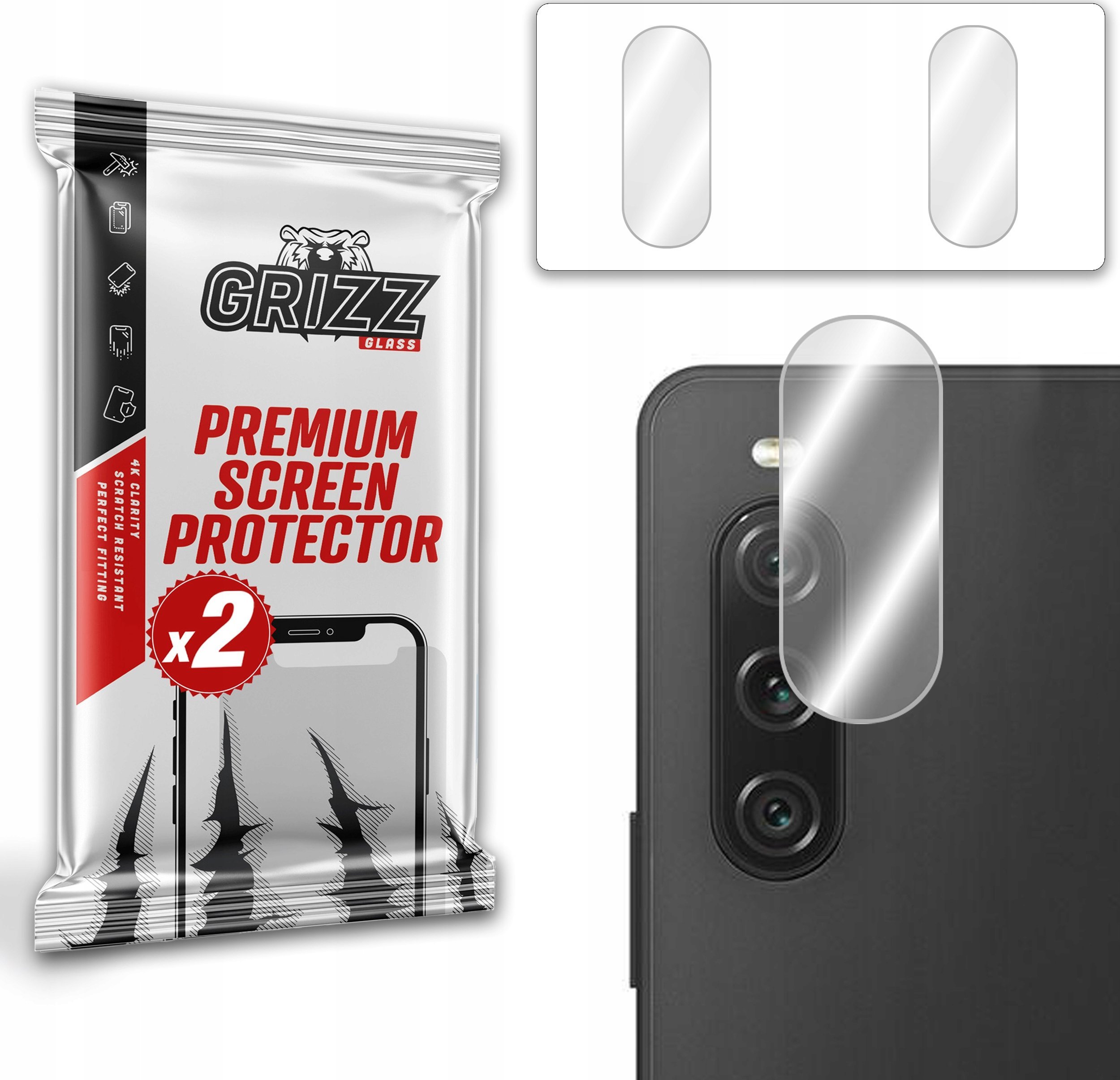 Xham mbrojtës kamere GrizzGlass HybridGlass për Sony Xperia 10 V, set 2 copë, transparent