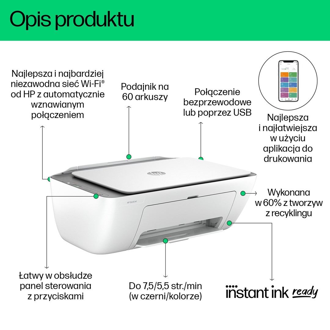 [OUTLET] Printer multifunksional HP DeskJet 2820e, Inkjet termal, i hirtë
