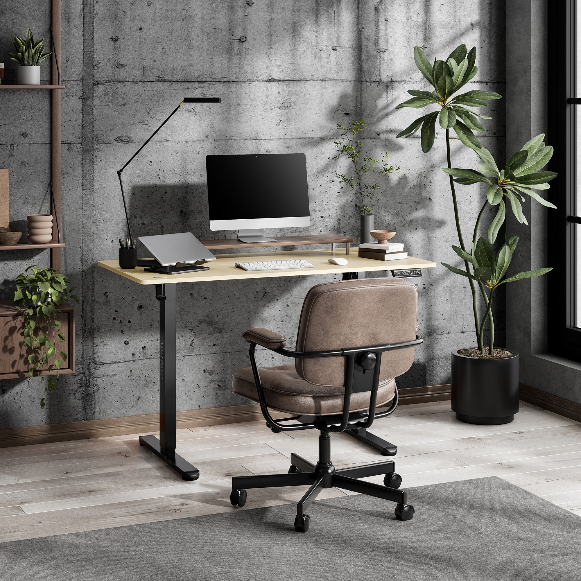 Tavolinë elektrike SENSE7 NOJO LIGHT, 120 cm x 60 cm, kafe e hapur / zezë