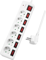 Електричен продолжувач LogiLink LPS250, 6 приклучоци, кабел 1.5 m, бел
