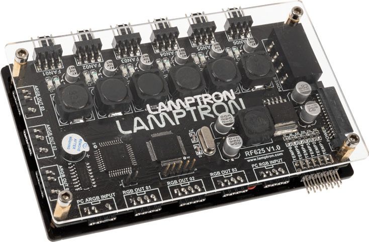 Kontrollues ventilatorësh Lamptron RF625, PWM dhe ARGB, me ekran LCD, i zi