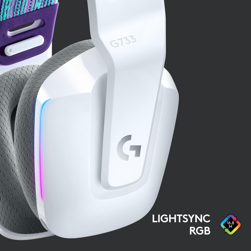 Kufje Logitech G733 Lightspeed (981-000883), të bardha/vjollcë