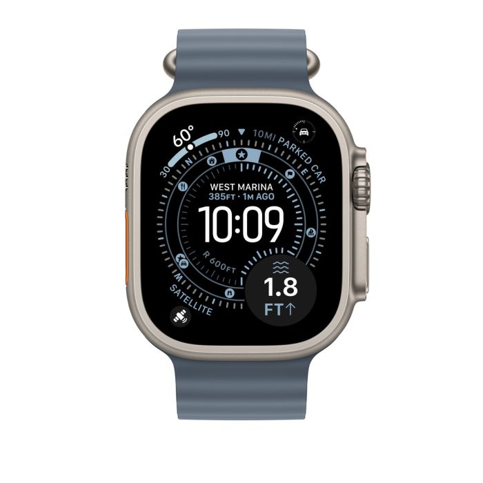 Apple Watch 49mm Band, Anchor Blue Ocean Band Extension, Natural Titanium Finish