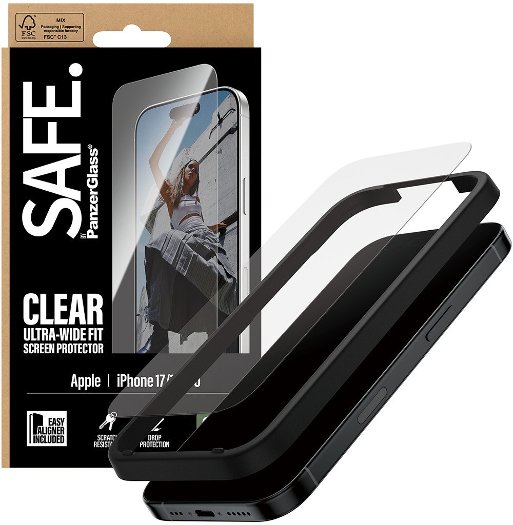 Mаска за екран PanzerGlass SAFE, iPhone 17 iPhone 16 Pro, Ultra Wide Fit, проѕирна