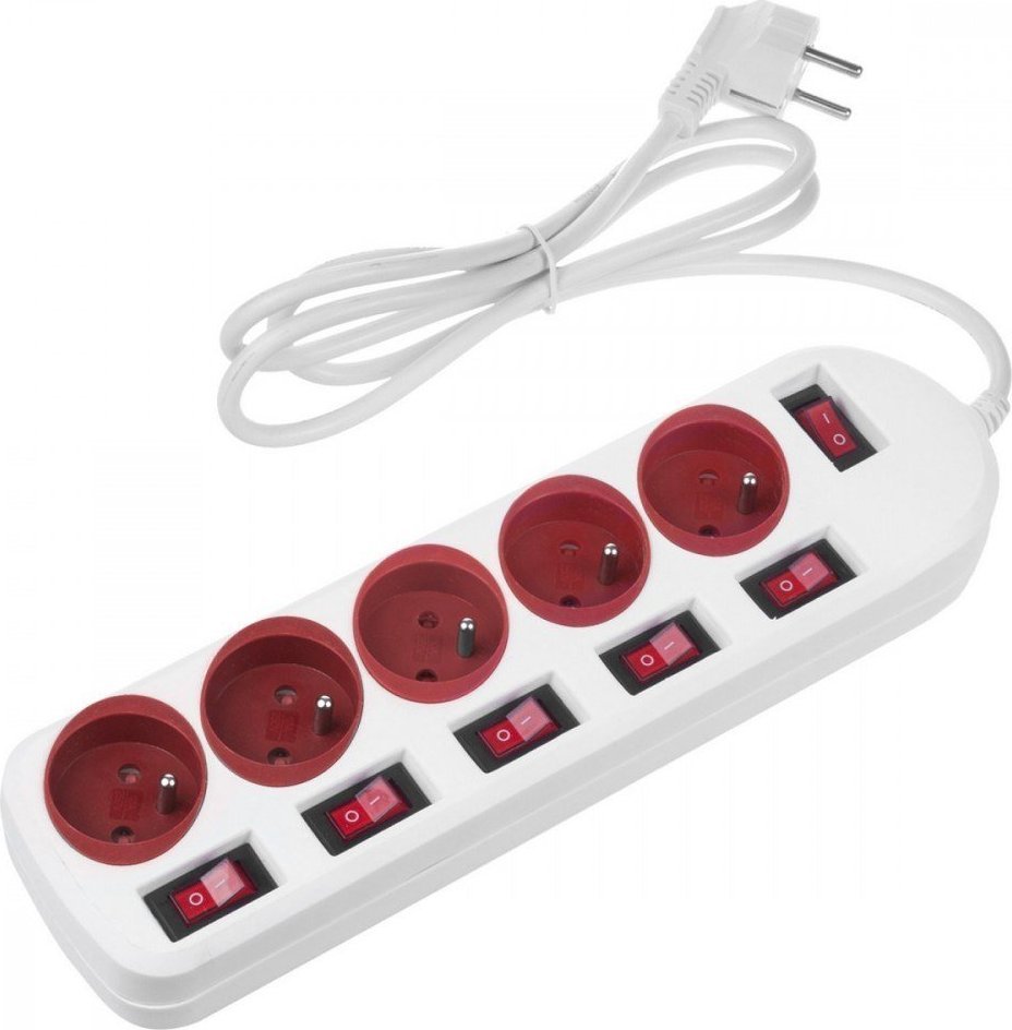 Електричен продолжен кабел Maclean MCE204, 5 приклучници, кабел 1.5 m, бел