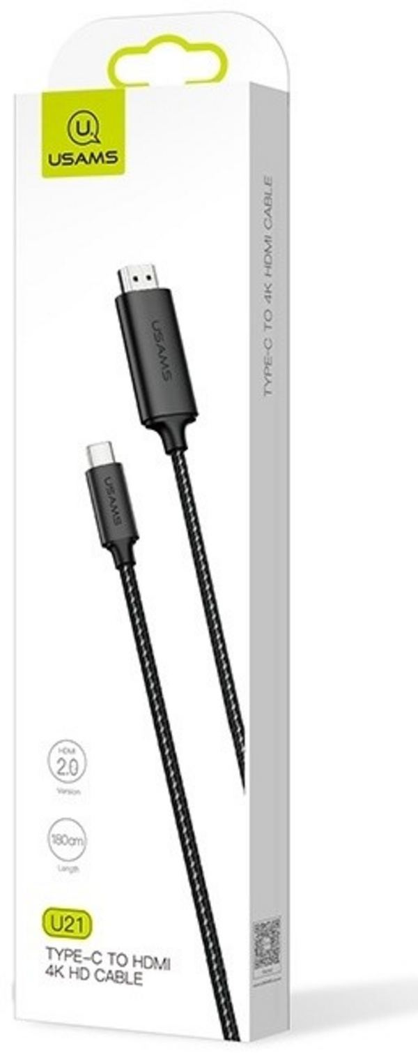 Kabllo USAMS SJ281 U21, UBS-C / HDMI 4K, e zezë