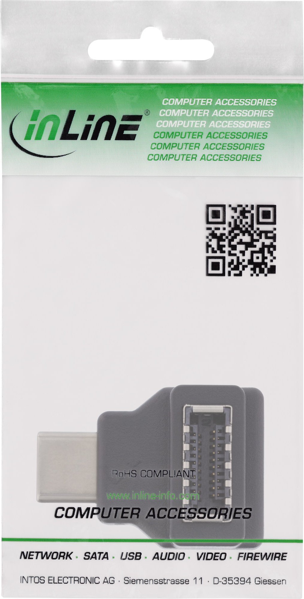 Адаптер USB InLine USB 3.2, USB C машки во USB E преден панел