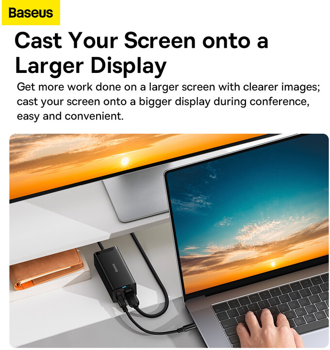 Karikues Baseus GaN5 Pro, 2xUSB-C, USB-A, HDMI, 67W, i zi + kabllo 1.5m