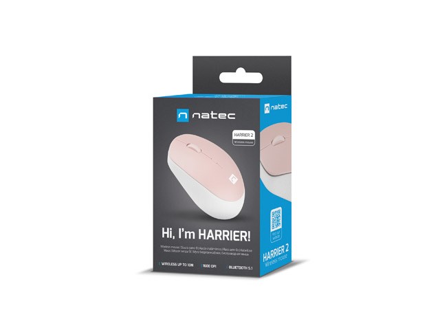 Maus Natec Harrier 2, USB 2.0, rozë, i bardhë