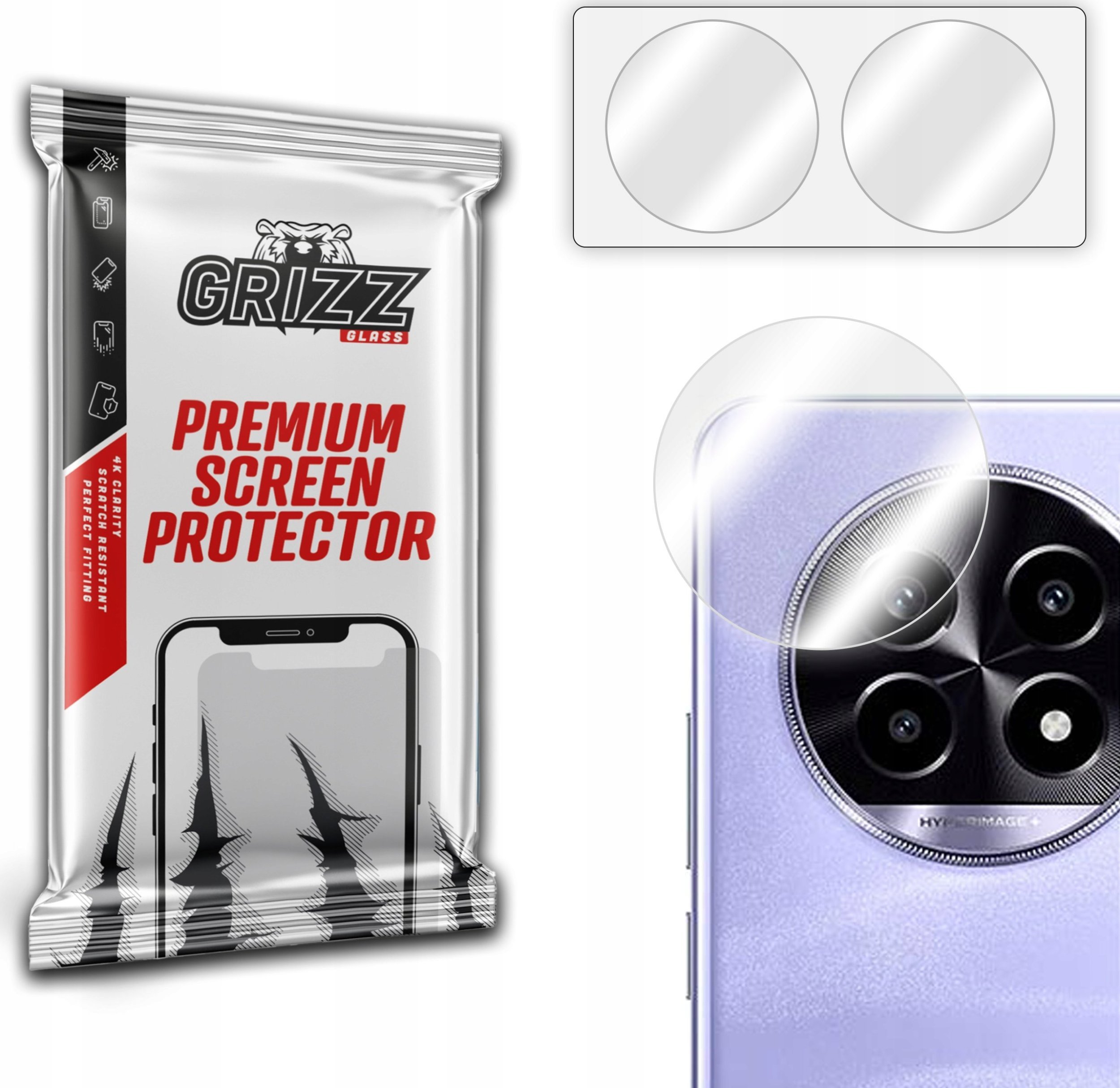 Mbrojtës kamere GrizzGlass HybridGlass për Realme 13 Pro, xham hibrid, paketim OxyFree, transparent