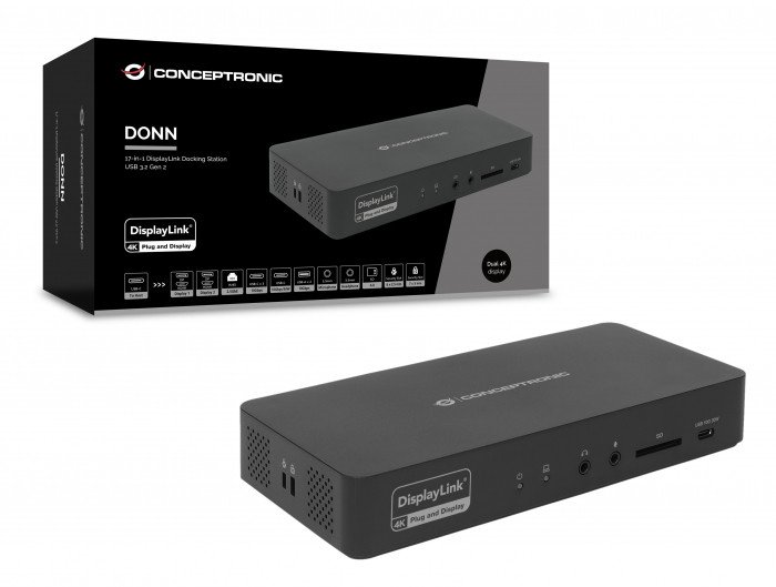 Dock USB C Conceptronic 17 in 1, HDMI DP 4K 60Hz, Gigabit Ethernet, i zi