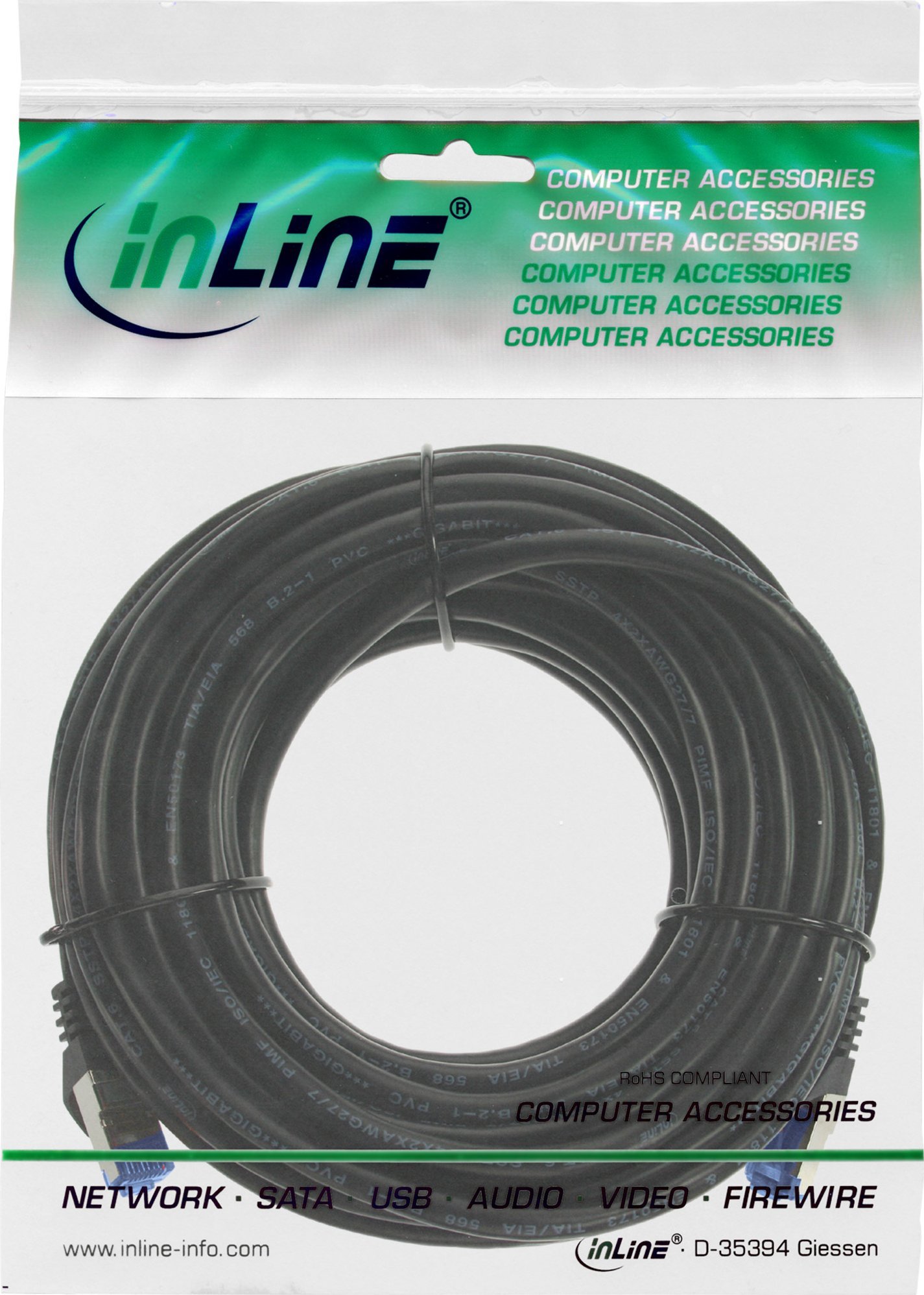 Мрежен кабел InLine Patch Cat.6A, S/FTP, 40m, црн