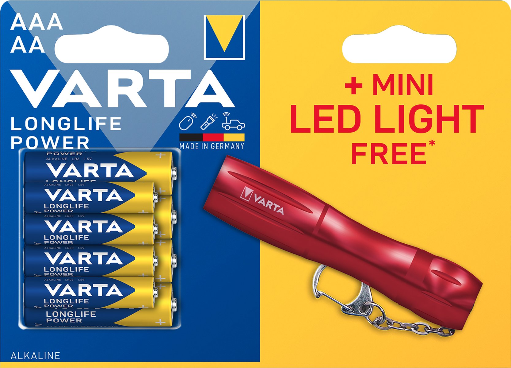 Set bateri VARTA Longlife Power LR03 LR06, 4 copë, elektrik dore mini LED, shumëngjyrëshe