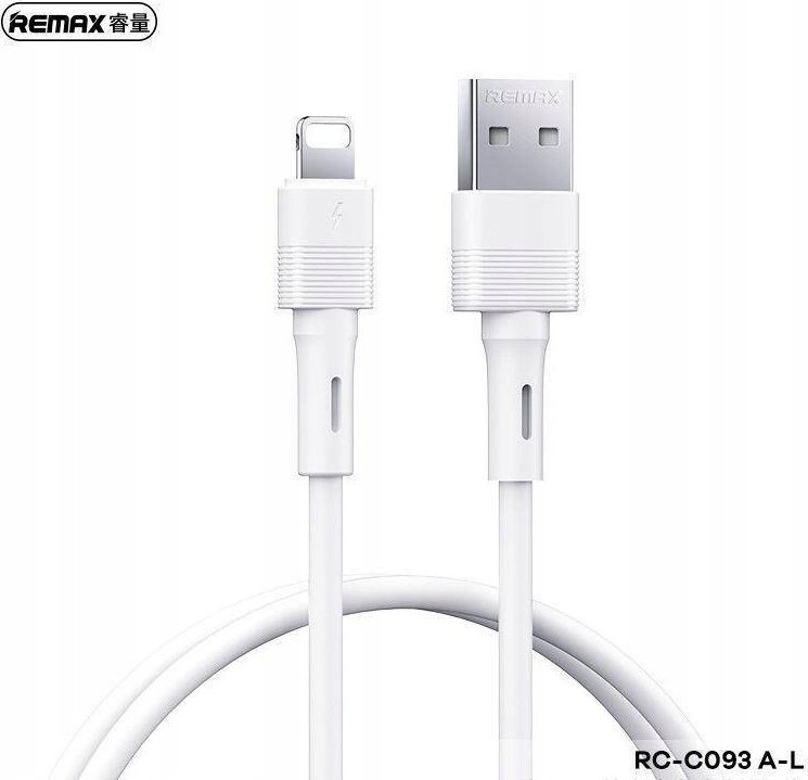 Kабел за полнење Remax Leya Series RC-C093, USB во Lightning, 1m, 2.4A, бел