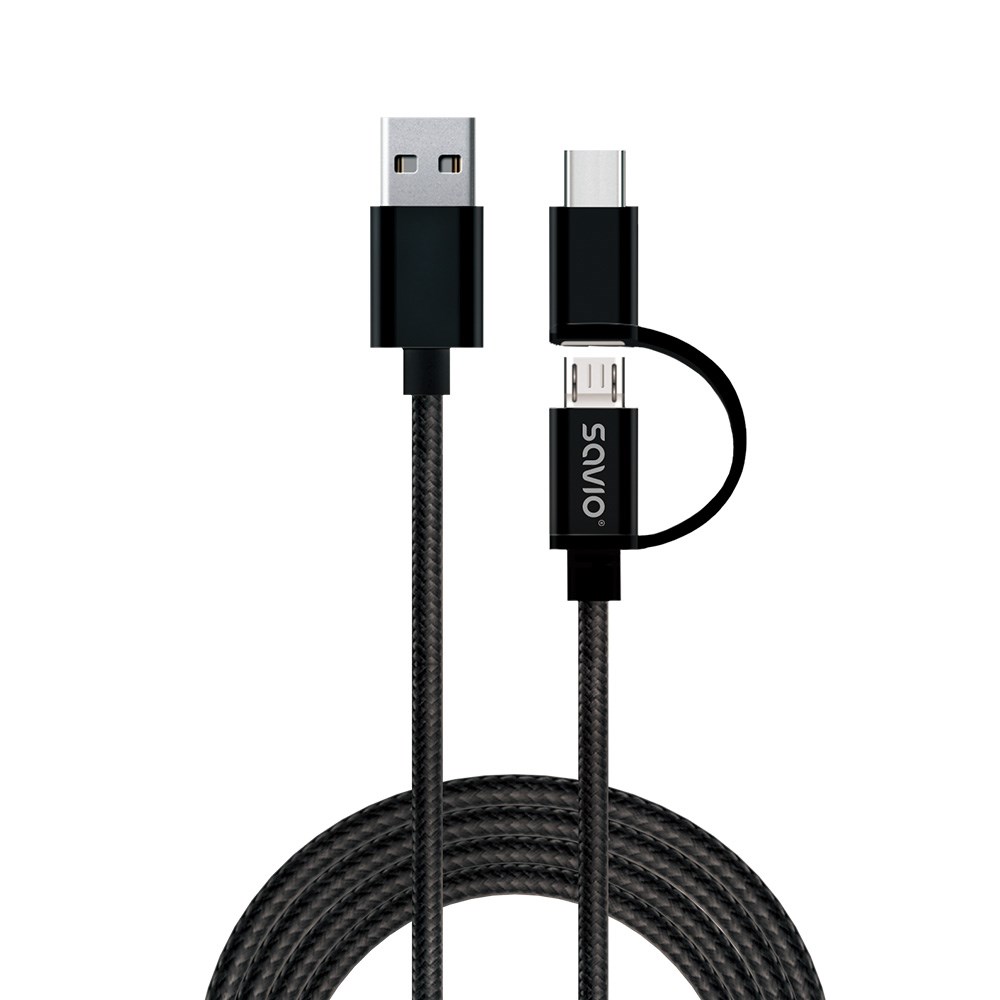 Kabllo Savio, USB A / USB C / Micro-USB A, 1 m, e zezë