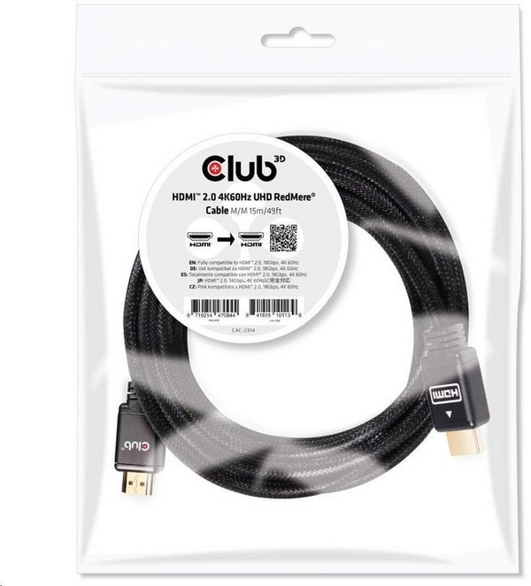 Kabllo Club3D, HDMI 2.0 në HDMI 2.0, 4K UHD Active - Redmere, 15m