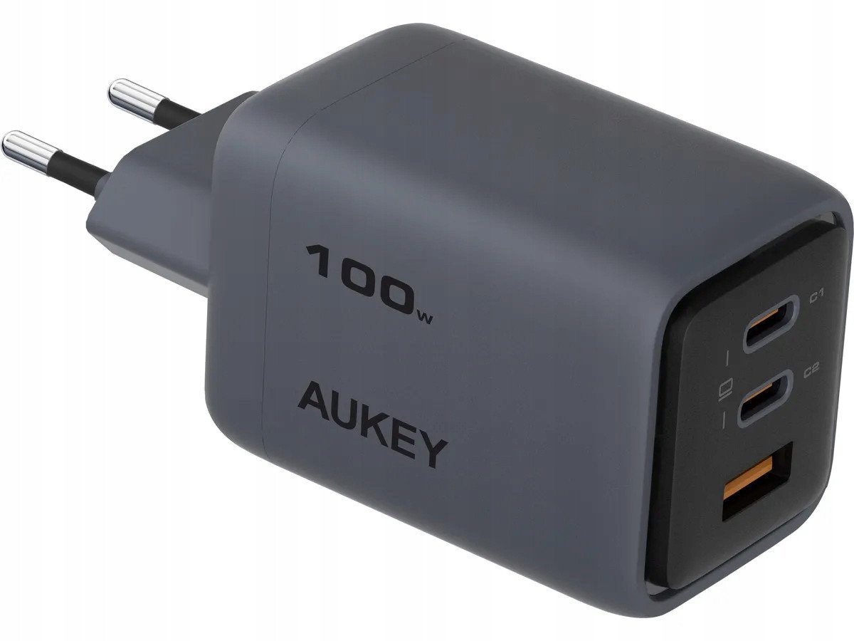 Karikues muror Aukey PA-C5 Comet Mix 3, 100W, 2x USB-C dhe 1x USB, gri