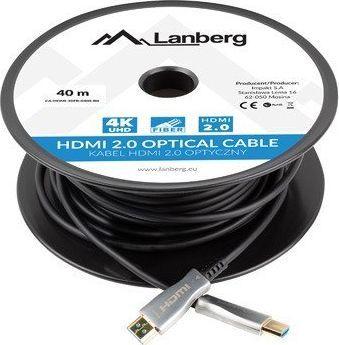 Lanberg HDMI Оптички Кабел, 40 m, Црн