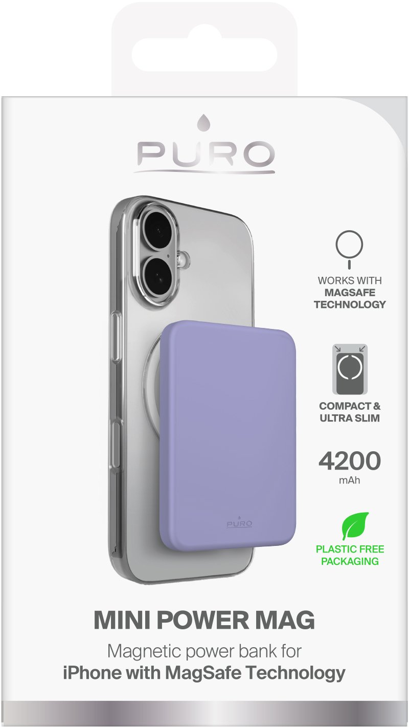 Power bank Puro Ultra Thin, 4200mAh, MagSafe, USB C, lejla