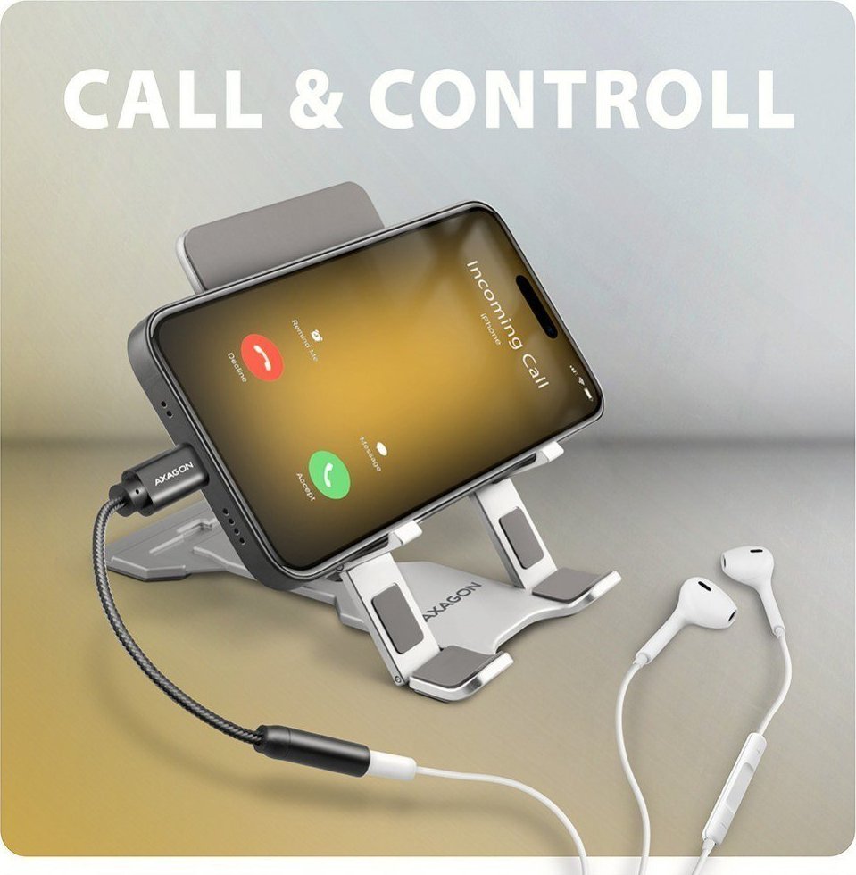 Adapter audio USB C AXAGON ADA HC, Hi Res 32 bit 384 kHz, dalje 3.5 mm, gri