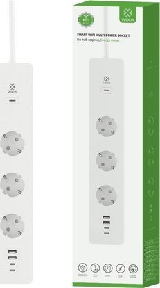 Prizë inteligjente WiFi Woox R6132, 3x AC, 2x USB, 2x USB C, e bardhë