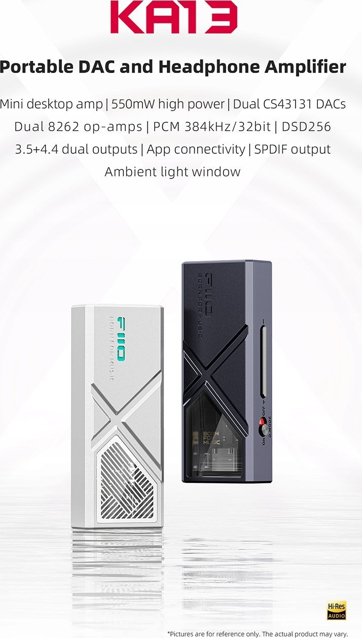 Amplifikator kufjesh FiiO KA13 USB DAC, Hi-Res Audio, dalje 3.5mm dhe 4.4mm, i zi