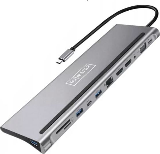 USB C док 12in1, 2x HDMI 4K, Ethernet RJ45, сива