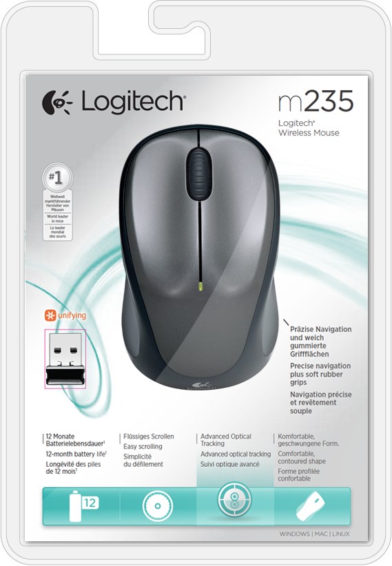 Maus Logitech M235, RF Wireless, i hirtë