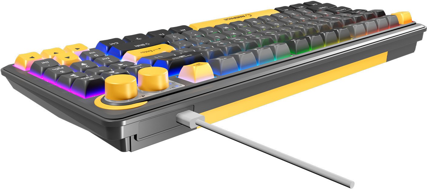 Tastierë gaming Rampage CYCLONE, USB, RGB, membranë, gri e zezë me të verdhë