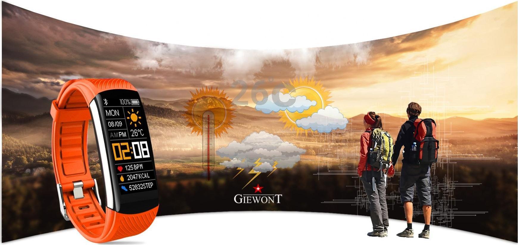 Smartwatch Giewont GW200-9, ekran i madh, dy rripa, i zi dhe portokalli