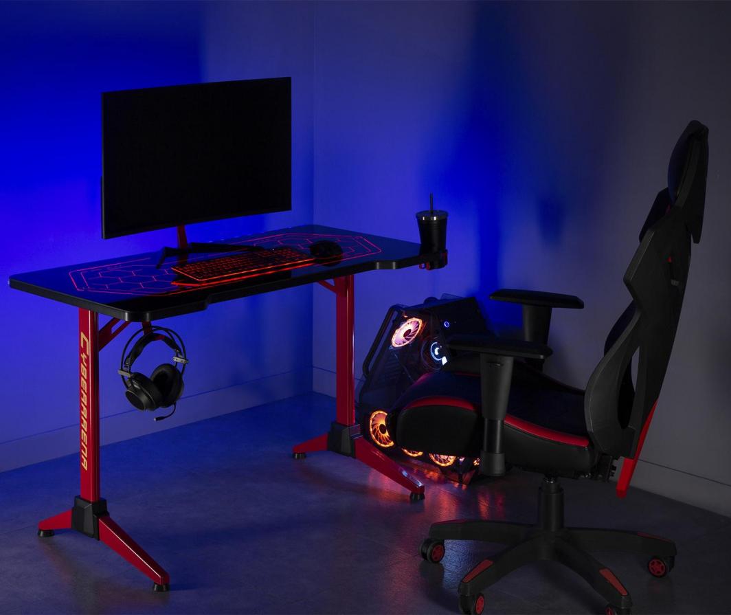 Tavolinë gaming Maclean RS163, 120 x 60 cm, LED RGB, e zezë