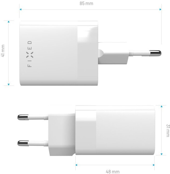 Karikues FIXED Mini me USB-C + USB-A, PD, 45W, i bardhë