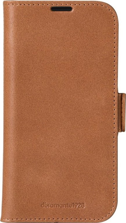Mbulesë folio Dbramante1928 Copenhagen, për iPhone 16, lëkurë natyrale, kafe e çelët