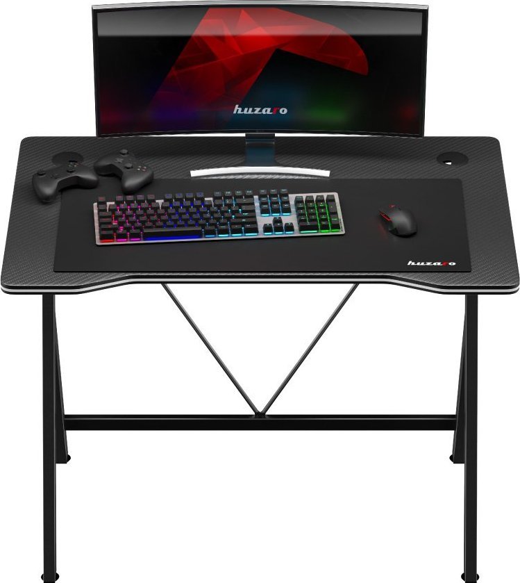 Tavolinë gaming Huzaro Hero 1.4, kompakte, me vrima për kabllo, e zezë