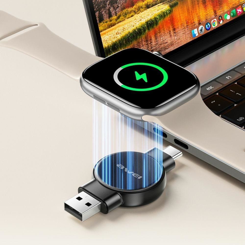 Магнетски полнач за паметен часовник Awei W26, за Apple и Samsung Watch, црн