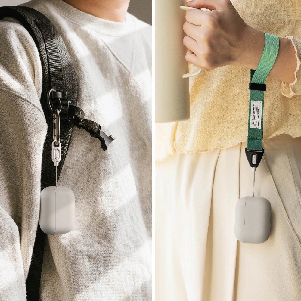 Силиконска футрола Ringke за Apple AirPods Pro 3, со карабин, сива