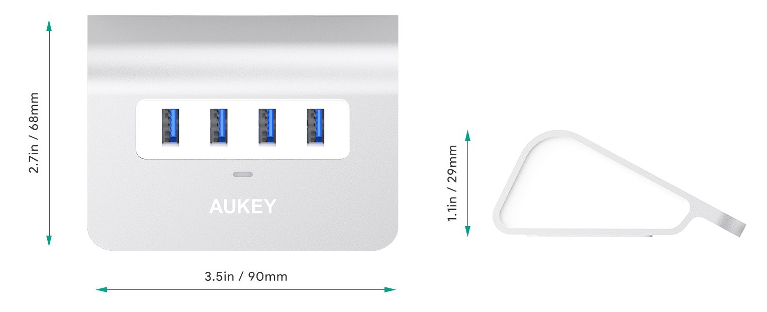 USB HUB Aukey CB-H5, 4x USB 3.0, 5Gbps, i argjendtë