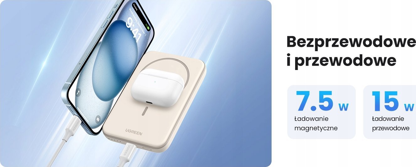 Power bank Ugreen 25207, 5000 mAh, karikim wireless, i zi