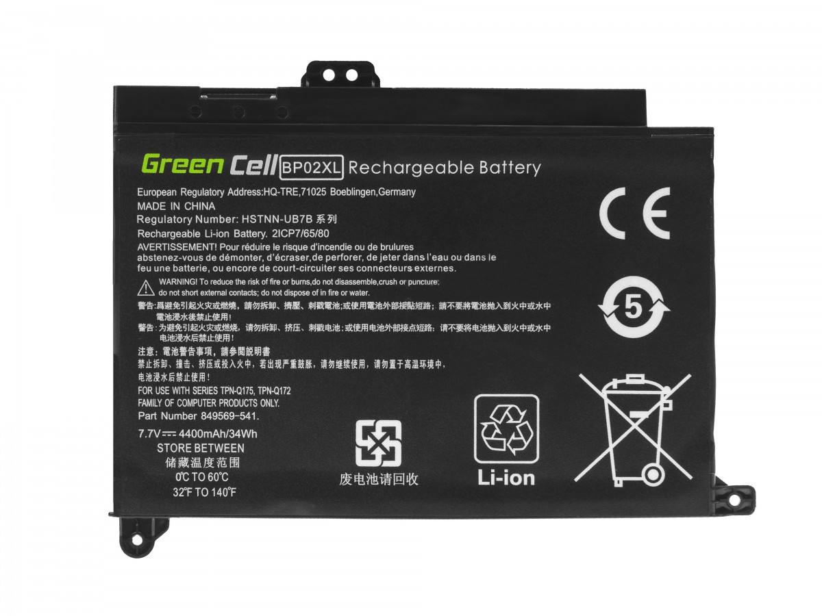 Bateri laptopi Green Cell BP02XL, 4400mAh, për HP Pavilion, e zezë