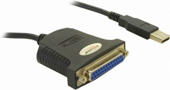Kabllo DeLock USB A - DB-25 61330, 0.9m, e zezë