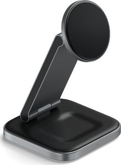 Безжичен полнач Satechi ST-Q31FM-EA, 3‑во‑1 станица, 15W Qi2, сиво-црн