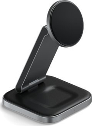 Безжичен полнач Satechi ST-Q31FM-EA, 3‑во‑1 станица, 15W Qi2, сиво-црн