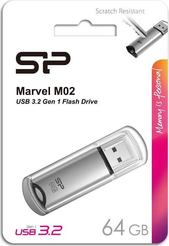 USB Силикон Пауер Марвел M02, 64GB, USB 3.2, сребрена