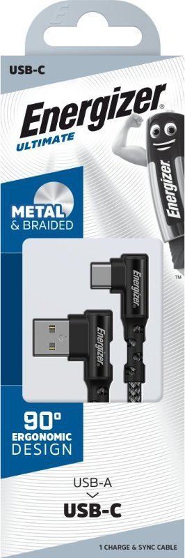 Kabllo Energizer C710CKBK USB A në USB C, 2 m, 90°, e zezë