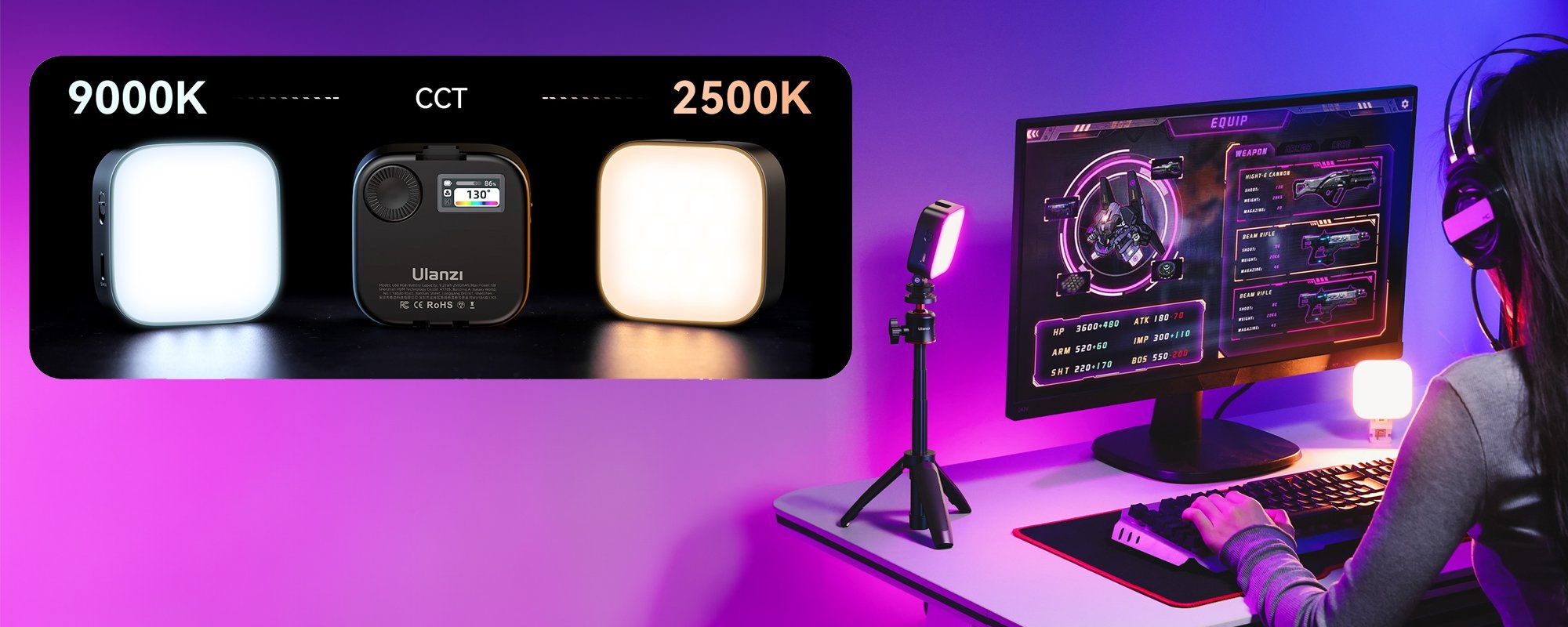 Dritë e vazhdueshme Ulanzi U60 RGB Pocket Light, me U Mount, e zezë