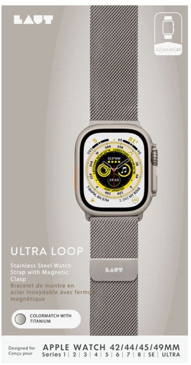 Rrip ore Laut Ultra Steel Strap 49 mm, çelik inox, Apple Watch, argjend