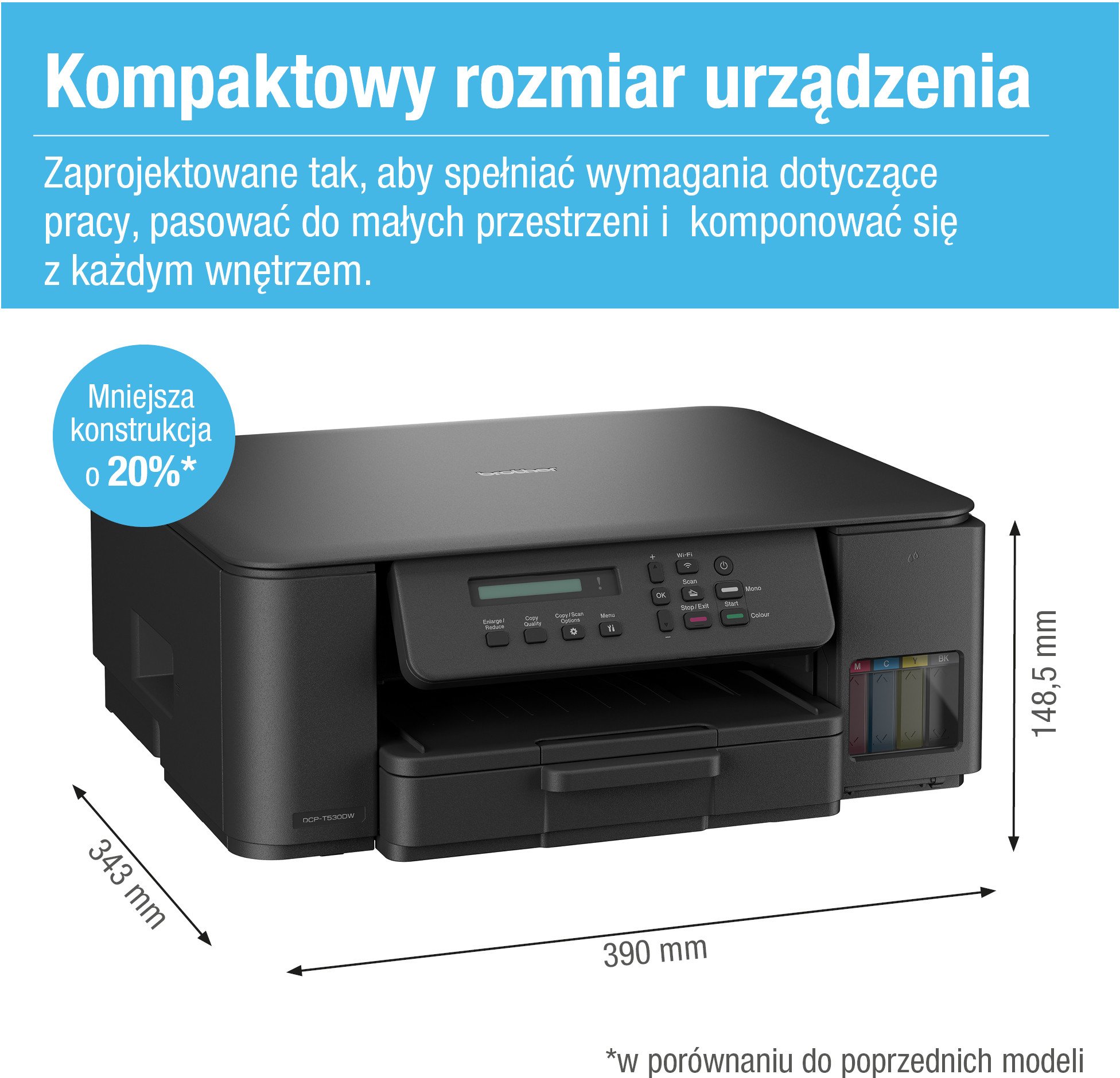 Printer inkjet Brother DCP-T530DW, 3 në 1, wireless, i zi