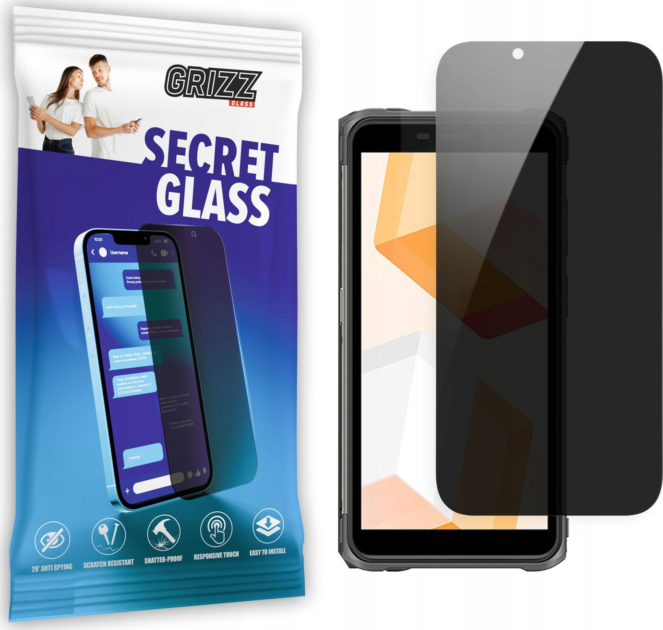 Qelq privatësie Grizz SecretGlass për Ulefone Armor X10 Pro, xham i temperuar, mbrojtje ekrani